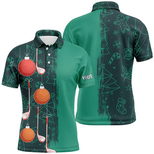 Green Christmas Golf pattern Men golf polo shirt custom Christmas golf outfits, personalized golf gift NQS8791