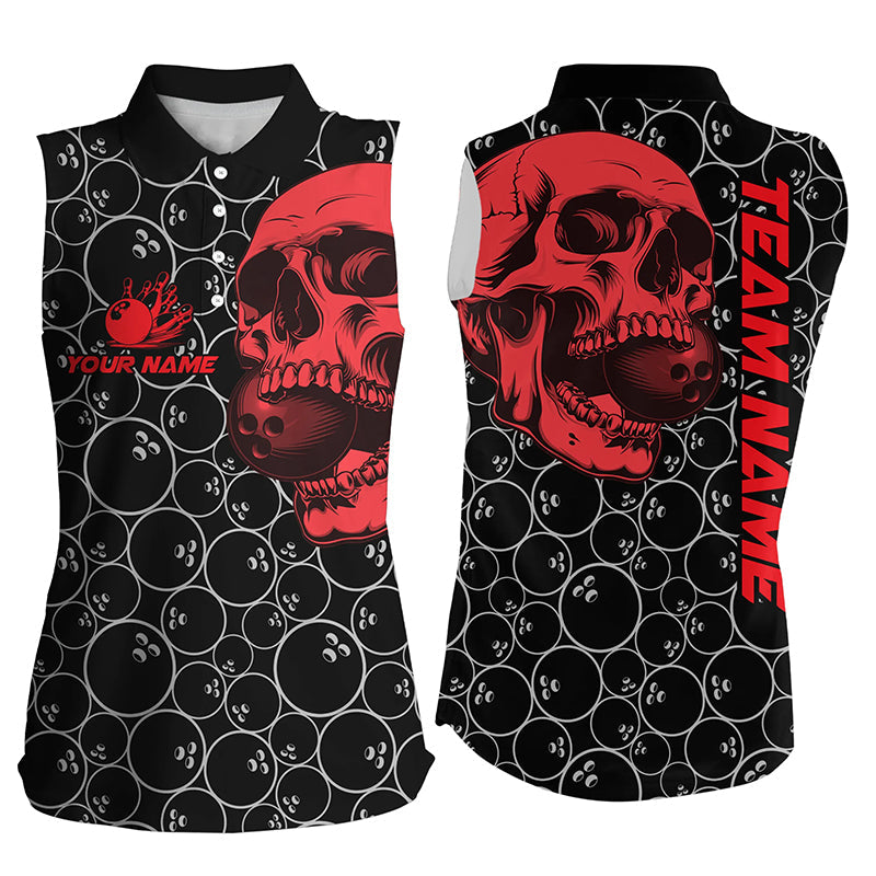 Black Bowling camo red Skull bowling Sleeveless Polo shirts custom bowling team jerseys NQS9012