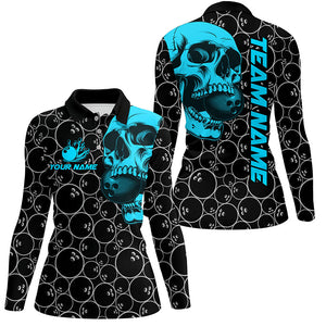 Black Bowling camo Turquoise Skull bowling shirt for women custom bowling team jersey gifts for bowler NQS9013