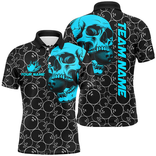 Black Bowling camo Turquoise Skull bowling shirt for Men custom bowling team jersey, gifts for bowlers NQS9013