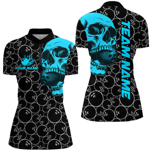 Black Bowling camo Turquoise Skull bowling shirt for women custom bowling team jersey gifts for bowler NQS9013