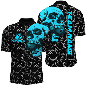 Black Bowling camo Turquoise Skull bowling shirt for Men custom bowling team jersey, gifts for bowlers NQS9013