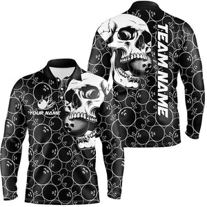 Black Bowling camo white Skull bowling shirt for Men custom bowling team jersey, gifts for bowlers NQS9014