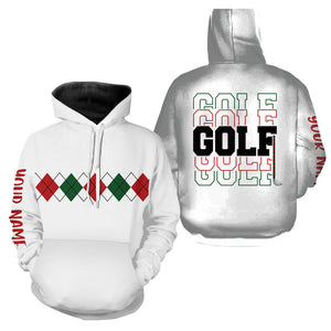 Green, red and white Christmas argyle pattern Golf Hoodies Custom Xmas golf hoodie NQS9022