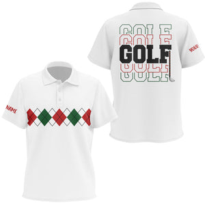 Green, red and white Christmas argyle pattern Kid golf polo shirts Custom Xmas golf shirts for kid NQS9022