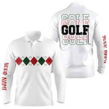 Load image into Gallery viewer, Green, red and white Christmas argyle pattern Men Golf Polo Shirt Custom christmas golf shirts for men NQS9022