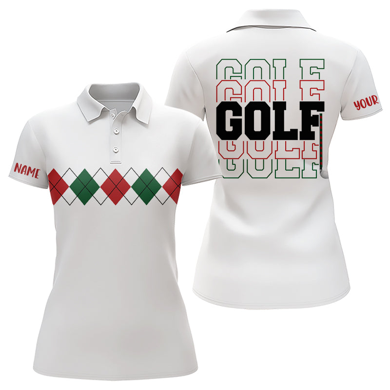 Green, red and white Christmas argyle pattern Womens golf polo Shirt Custom Xmas golf shirts for women NQS9022