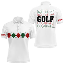 Load image into Gallery viewer, Green, red and white Christmas argyle pattern Men Golf Polo Shirt Custom christmas golf shirts for men NQS9022