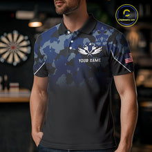 Load image into Gallery viewer, Black and Blue Camo Men Darts Shirts Custom American Flag patriotic Team Darts Jersey NQS11120