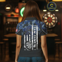 Load image into Gallery viewer, Black and Blue Camo Women Darts Shirts Custom American Flag patriotic Team Darts Jersey NQS11120