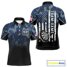 Load image into Gallery viewer, Black and Blue Camo Men Darts Shirts Custom American Flag patriotic Team Darts Jersey NQS11120