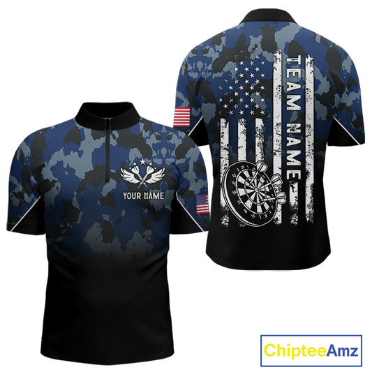 Black and Blue Camo Men Darts Shirts Custom American Flag patriotic Team Darts Jersey NQS11120