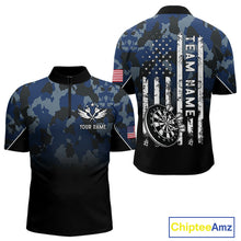 Load image into Gallery viewer, Black and Blue Camo Men Darts Shirts Custom American Flag patriotic Team Darts Jersey NQS11120