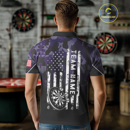 Black and Purple Camo Men Darts Shirts Custom American Flag patriotic Team Darts Jersey NQS11121