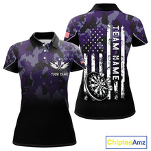 Load image into Gallery viewer, Black and Purple Camo Women Darts Shirts Custom American Flag patriotic Team Darts Jersey NQS11121