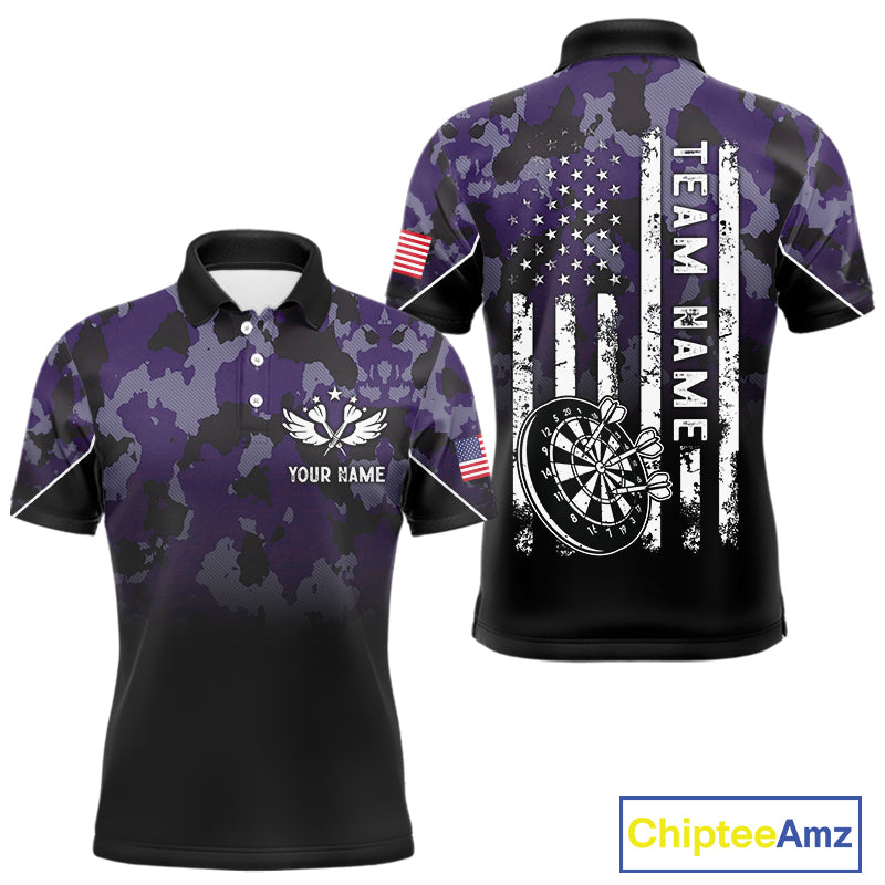 Black and Purple Camo Men Darts Shirts Custom American Flag patriotic Team Darts Jersey NQS11121