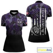 Load image into Gallery viewer, Black and Purple Camo Women Darts Shirts Custom American Flag patriotic Team Darts Jersey NQS11121