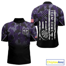 Load image into Gallery viewer, Black and Purple Camo Men Darts Shirts Custom American Flag patriotic Team Darts Jersey NQS11121