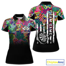 Load image into Gallery viewer, Black and Colorful Camo Women Darts Shirts Custom American Flag patriotic Team Darts Jersey NQS11122