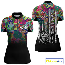 Load image into Gallery viewer, Black and Colorful Camo Women Darts Shirts Custom American Flag patriotic Team Darts Jersey NQS11122