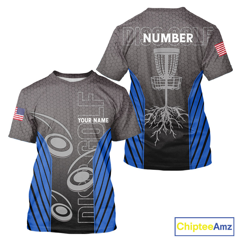 Disc golf T-Shirt custom name, number camo disc golf jersey, disc golf apparel | Blue NQS11123