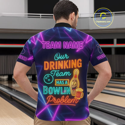 Our Drinking Team has a bowling problem Custom colorful neon funny bowling and beer shirts for men NQS11126