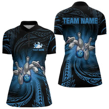 Load image into Gallery viewer, Blue tribal pattern Bowling Polo, Quarter Zip shirt for Women Custom team bowling jersey, bowling gift NQS9263