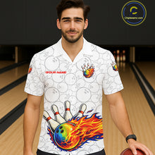 Load image into Gallery viewer, Colorful rainbow flame Bowling Hawaiian Shirt Custom white camo Bowling Team jerseys NQS11319