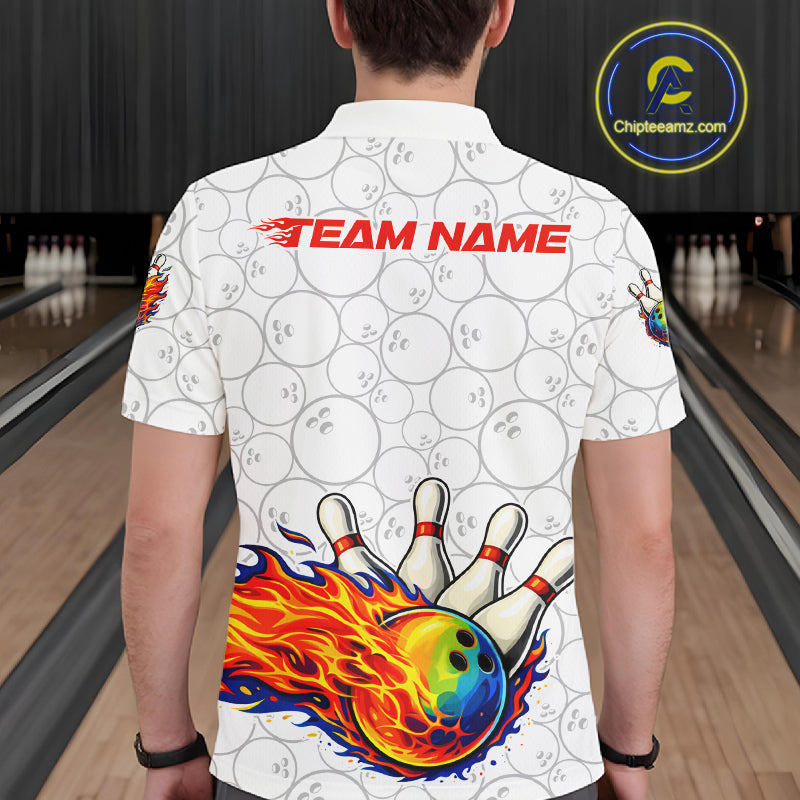 Colorful rainbow flame Bowling Polo, 1/4 zip Shirt For Men Custom white camo Bowling Team jerseys NQS11319
