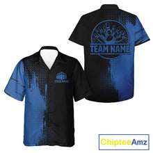Load image into Gallery viewer, Black and Blue Hawaiian Bowling Jerseys Custom Team Bowling Button-up shirt NQS11320