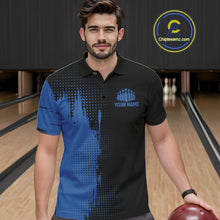 Load image into Gallery viewer, Black and Blue Bowling Polo, Quarter Zip Shirt For Men Custom Team Bowling jerseys NQS11320