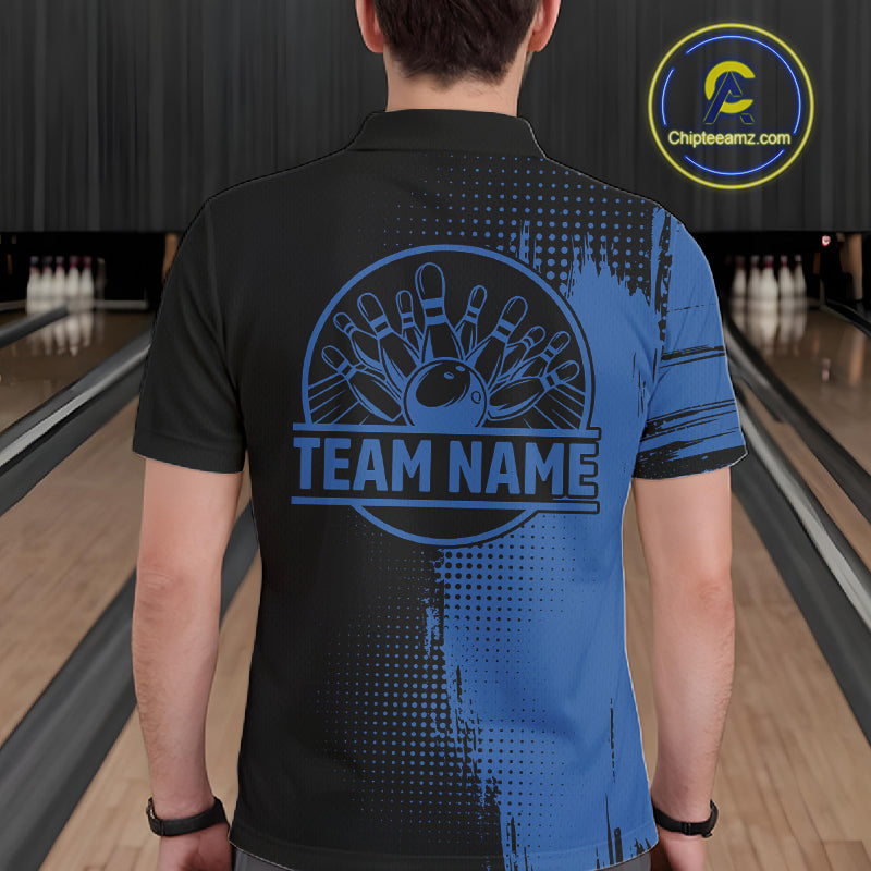 Black and Blue Bowling Polo, Quarter Zip Shirt For Men Custom Team Bowling jerseys NQS11320