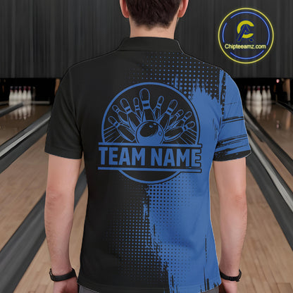 Black and Blue Bowling Polo, Quarter Zip Shirt For Men Custom Team Bowling jerseys NQS11320