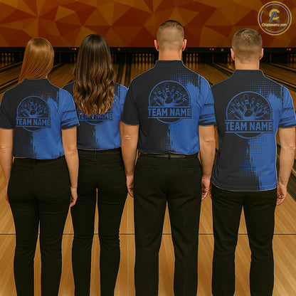 Black and Blue Bowling Polo, Quarter Zip Shirt For Men Custom Team Bowling jerseys NQS11320