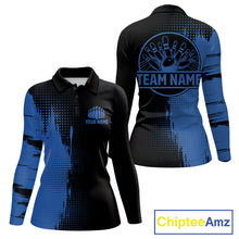 Load image into Gallery viewer, Black and Blue Bowling Polo, Quarter Zip Shirt For Women Custom Team Bowling jerseys NQS11320