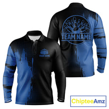 Load image into Gallery viewer, Black and Blue Bowling Polo, Quarter Zip Shirt For Men Custom Team Bowling jerseys NQS11320