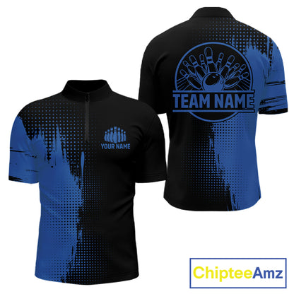 Black and Blue Bowling Polo, Quarter Zip Shirt For Men Custom Team Bowling jerseys NQS11320
