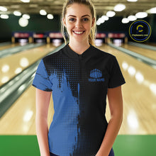 Load image into Gallery viewer, Black and Blue Bowling Polo, Quarter Zip Shirt For Women Custom Team Bowling jerseys NQS11320