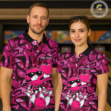 Load image into Gallery viewer, Funny Bowling heart pink graffiti pattern Custom Valentine matching bowling shirts for couples NQS11322