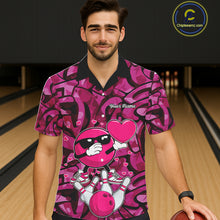 Load image into Gallery viewer, Funny Bowling heart pink graffiti pattern Valentine Bowling Hawaiian shirt Custom Bowling Outfits NQS11322