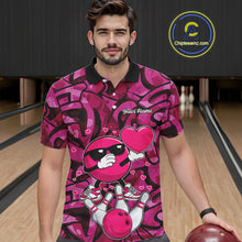 Load image into Gallery viewer, Funny Bowling heart pink graffiti pattern Valentine Mens Bowling Shirts Custom Couple Bowling Outfits NQS11322