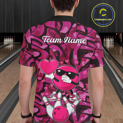 Funny Bowling heart pink graffiti pattern Valentine Mens Bowling Shirts Custom Couple Bowling Outfits NQS11322