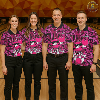 Funny Bowling heart pink graffiti pattern Valentine Women Bowling Shirt Custom Couple Bowling Outfits NQS11322