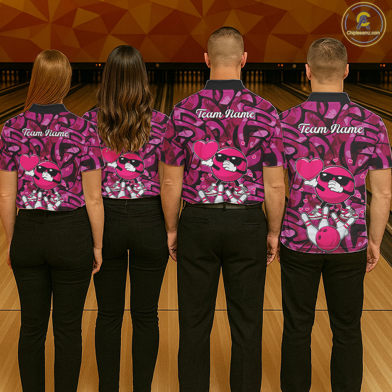Funny Bowling heart pink graffiti pattern Valentine Women Bowling Shirt Custom Couple Bowling Outfits NQS11322