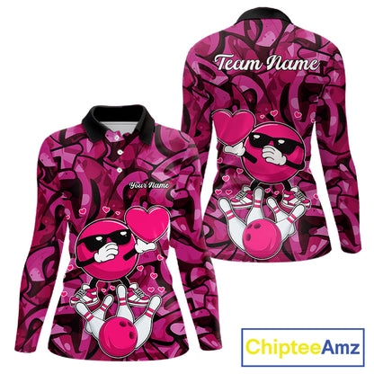 Funny Bowling heart pink graffiti pattern Valentine Women Bowling Shirt Custom Couple Bowling Outfits NQS11322
