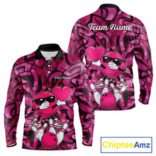 Load image into Gallery viewer, Funny Bowling heart pink graffiti pattern Valentine Mens Bowling Shirts Custom Couple Bowling Outfits NQS11322