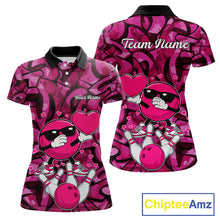 Load image into Gallery viewer, Funny Bowling heart pink graffiti pattern Custom Valentine matching bowling shirts for couples NQS11322