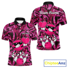 Load image into Gallery viewer, Funny Bowling heart pink graffiti pattern Valentine Mens Bowling Shirts Custom Couple Bowling Outfits NQS11322