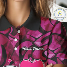 Load image into Gallery viewer, Funny Golf ball heart pink graffiti pattern Valentine Golf polo shirt for Women Custom Couple Outfits NQS11323