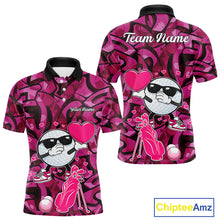 Load image into Gallery viewer, Funny Golf ball heart pink graffiti pattern Valentine Golf polo shirt for men Custom Couple Outfits NQS11323